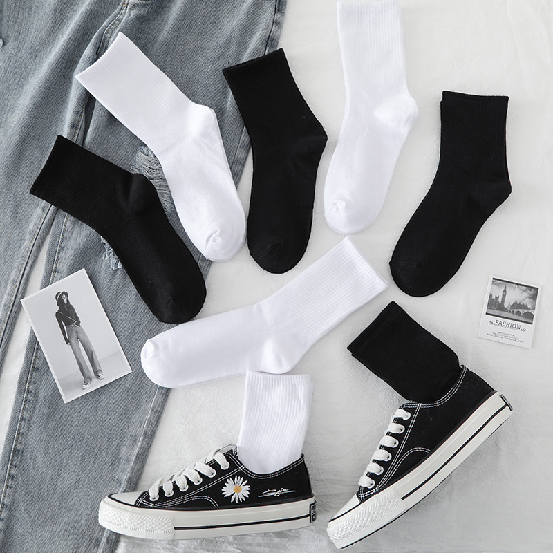 Socks Men's White Socks Women's Mid-Calf Length Sock Uniform Student JK Socks Pure Cotton Socks Black Long Men's Socks