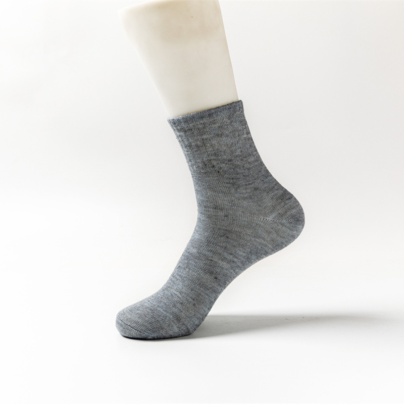 Spring, Summer and Autumn Men's Solidcolor Mid-Calf Length Polyester Cotton Socks Breathable Sweat Absorbing Thin Casual Socks Stall Supply Wholesale