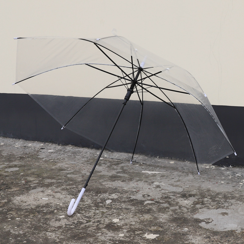 创意透明雨伞 8骨雨伞自动直柄长柄透明雨伞 超大可定制logo