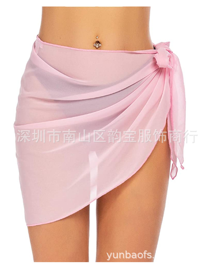 2022 AliExpress EBay Amazon Wish Women's Beach Short Sarong Tulle Chiffon Blouse Pure Color Swimsuit