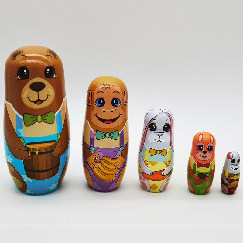 New Cartoon Matryoshka Doll Mini Wooden Animal Matryoshka Doll Desktop Furnishings Ornaments Painted Matryoshka Doll Factory Direct Sales