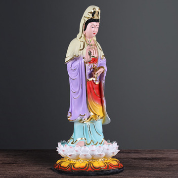 七彩站立观音佛像观世音菩萨摆件树脂玻璃钢彩绘神像厂家直供26寸
