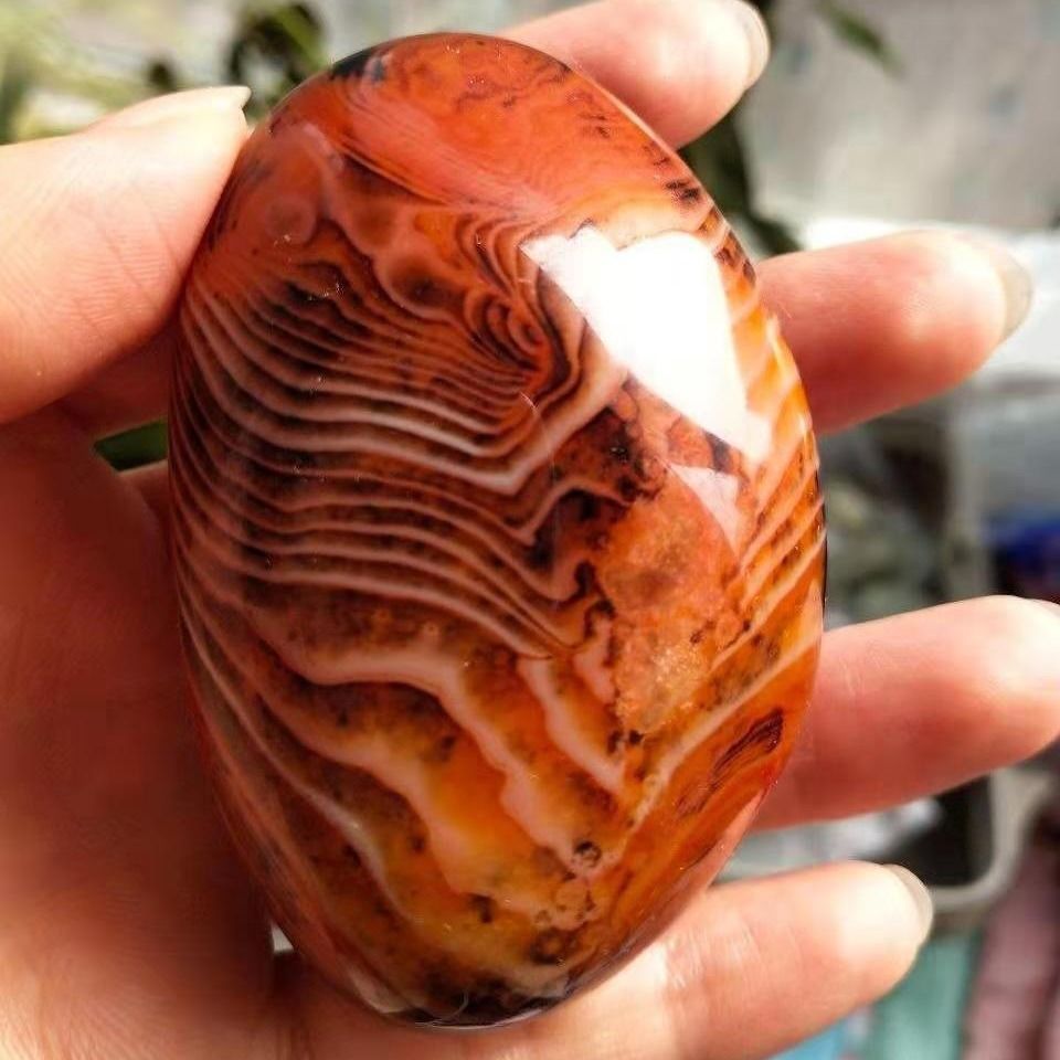 玛瑙缠丝玛瑙原石手把件玉石玉髓红玛瑙手玩把玩石文玩男女款把件
