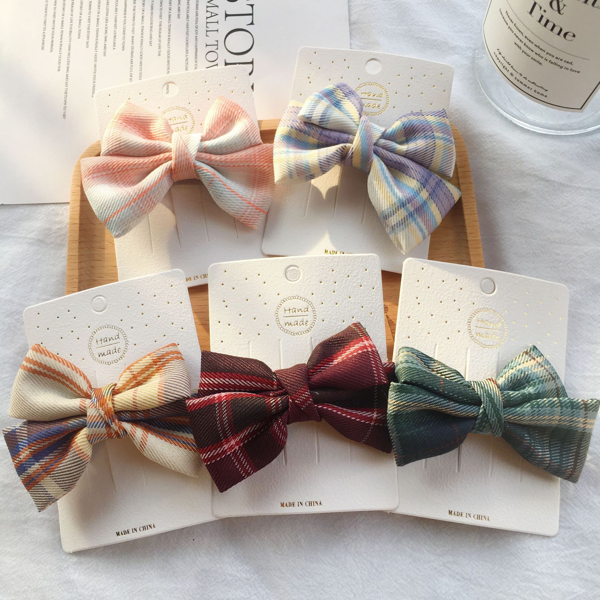 儿童jk蝴蝶结发夹可爱鸭嘴夹后脑勺夹公主发饰jk制服格子布料发卡