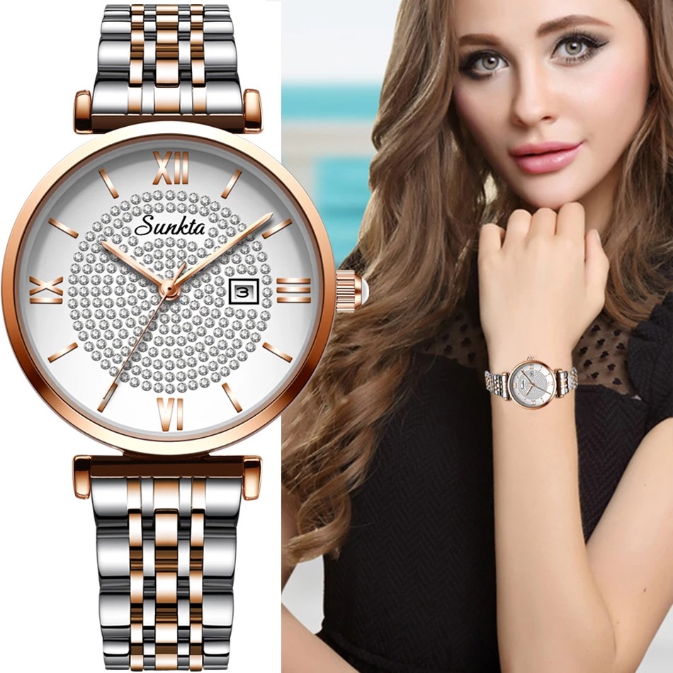 sunkta/lige满天星系列腕表女士石英手表女士精美品牌手表防水