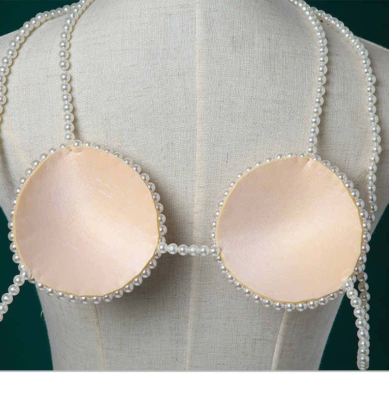 网红博主时尚可调节珍珠编织文胸 ins复古衣服穿搭串珠圆形小胸衣