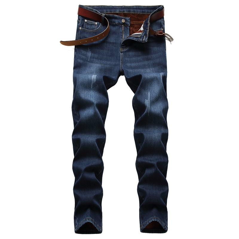 Cross-Border Supply 2020 Autumn and Winter Fleece Padded Jeans Men's Stretch European and American Youth Fashion Men's Pants Foreign Trade Amazon