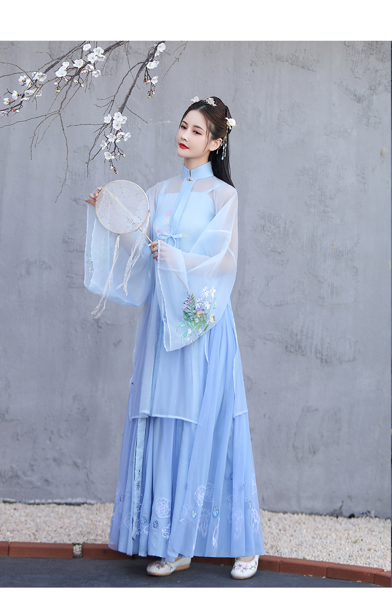 蕙质兰心明制汉服女全套夏季薄款立领长衫齐腰襦裙