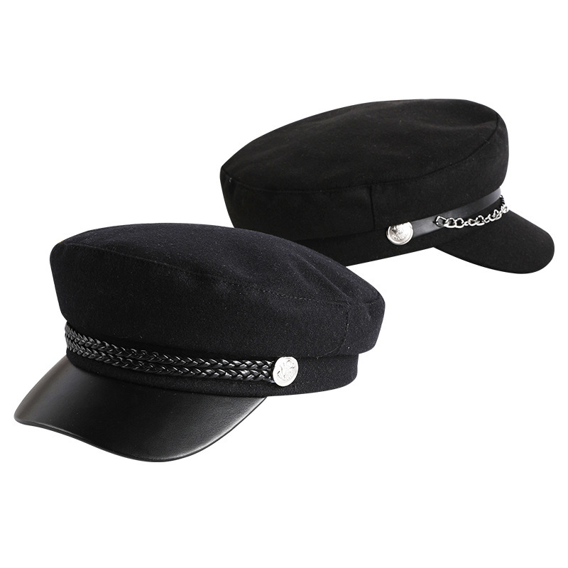 新款海军帽黑色贝雷帽秋冬季英伦简约复古百搭韩版网红八角帽子女