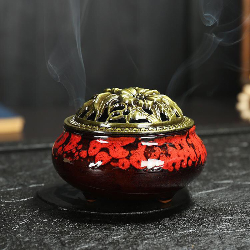 Factory Direct Sales Ceramic Sandalwood Plate Aroma Burner Ice Crack Incense Burner Celadon Kiln Baked Incense Burner Ge Kiln Cone Incense Incense Incense Burner