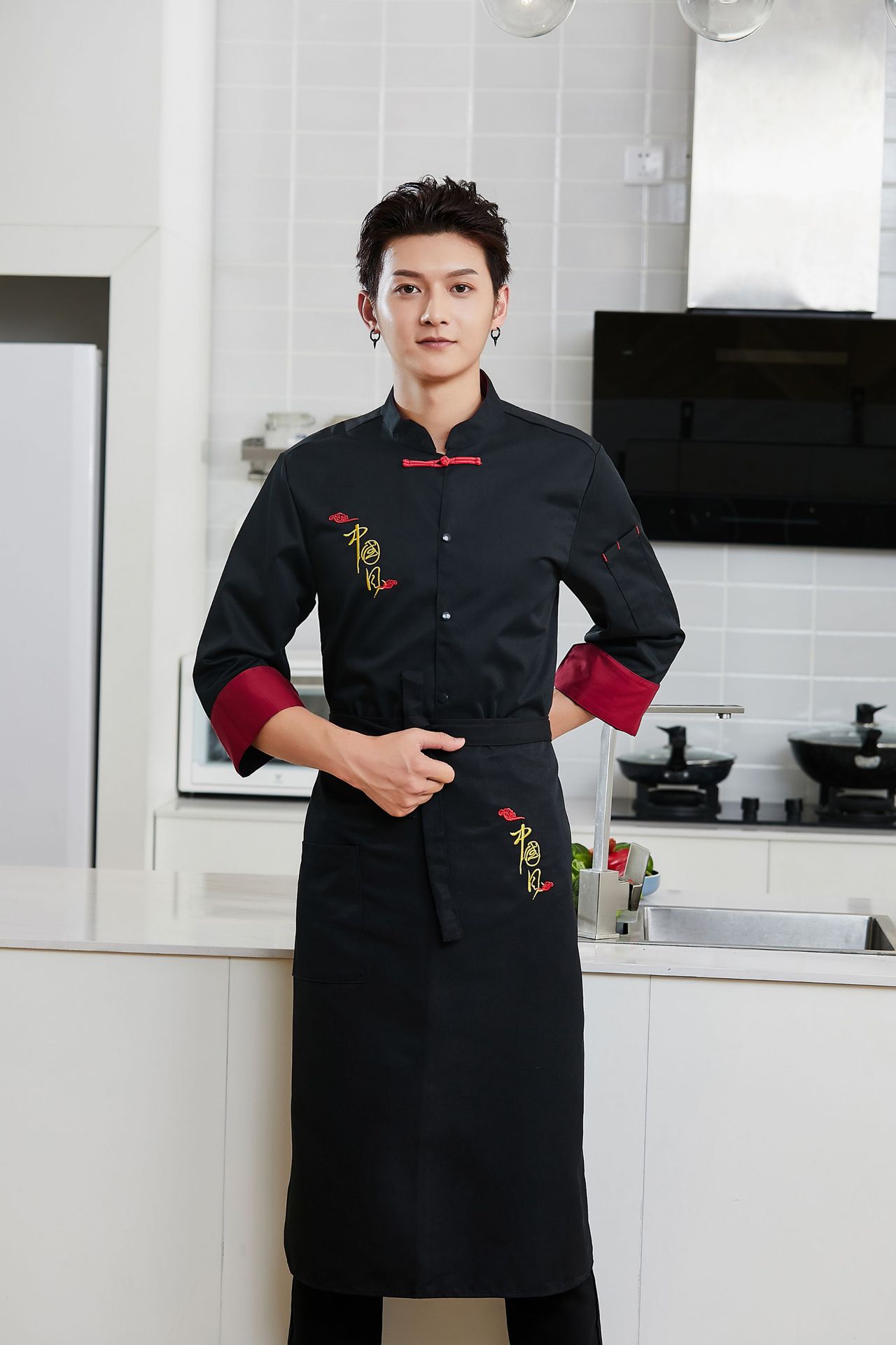 围裙厨师围裙半截餐饮厨房厨师后厨大厨围腰工作服半身男女黑色