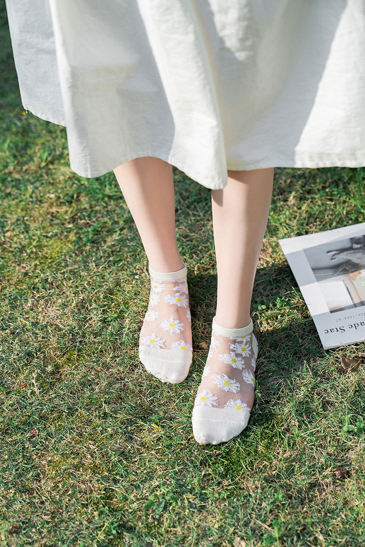 小雏菊玻璃丝袜女短袜浅口夏季薄款透明水晶袜日系短筒低帮船袜女