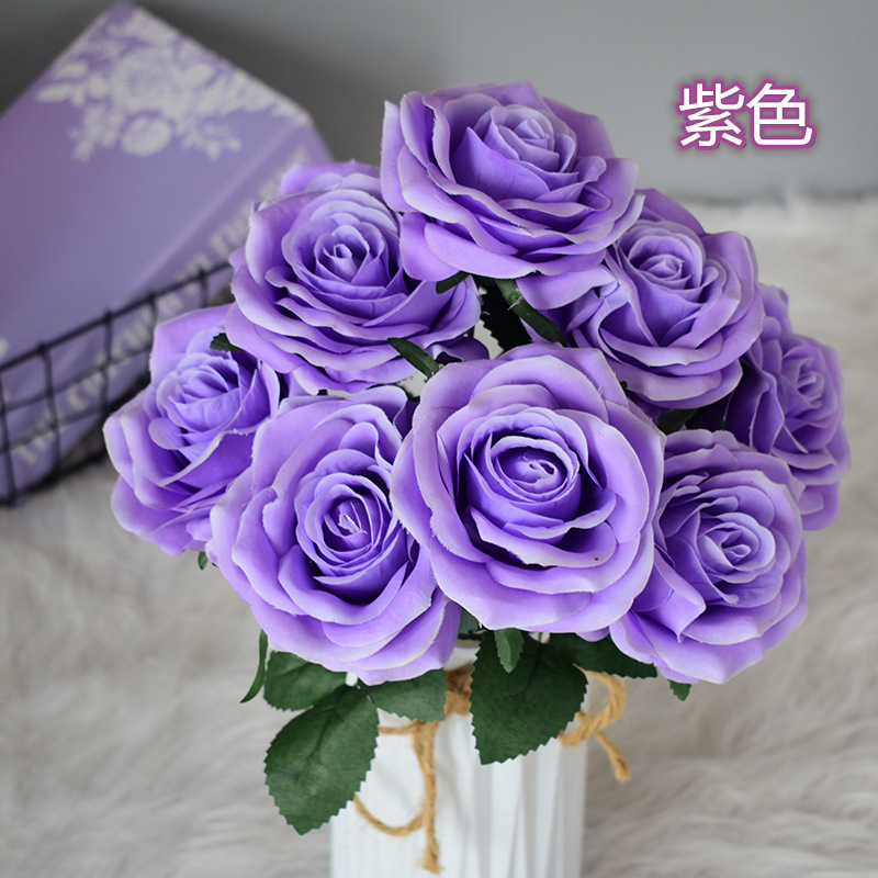 新款10头仿真花玫瑰把束 婚庆婚礼用品 办公客厅装饰摆件把束花