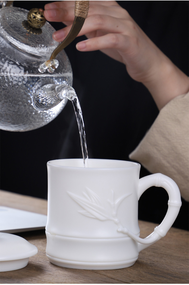 聚山堂 德化白瓷水杯办公杯个人杯手工礼品会议室茶杯陶瓷马克杯