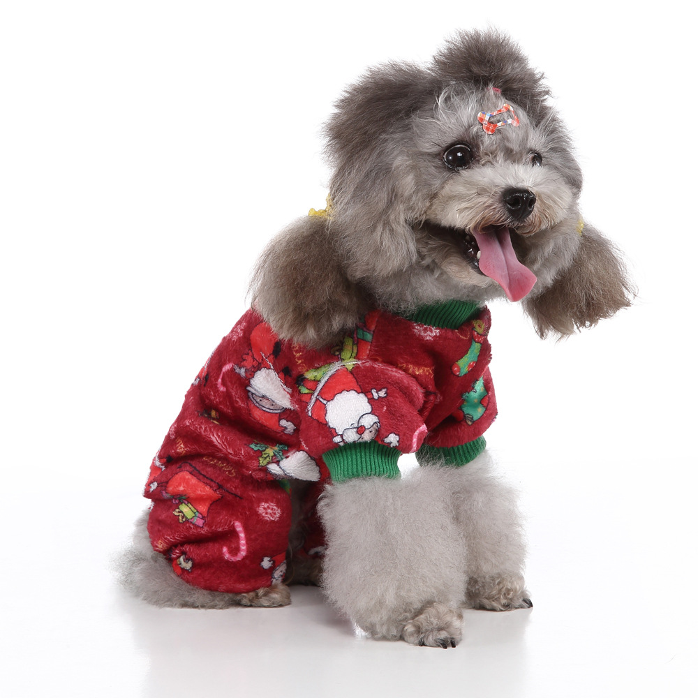 跨境圣诞节宠物衣服四脚绒衣雪花蛋糕麋鹿狗衣服圣诞节秋装四脚衣