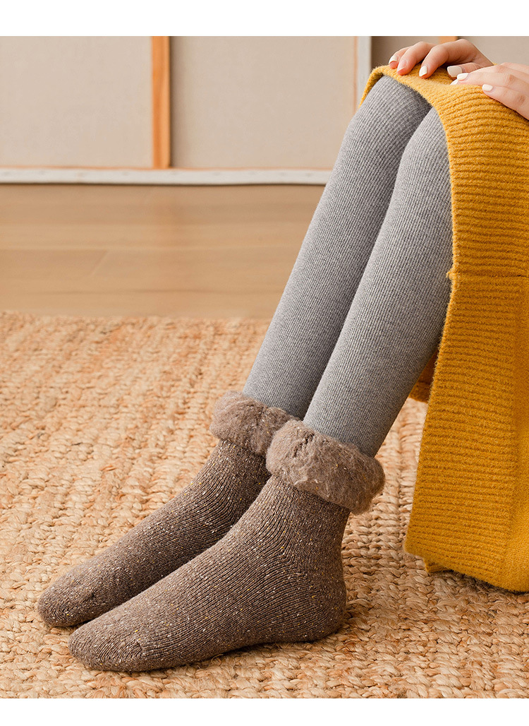 袜子女冬季加厚雪地袜加绒日系ins潮中筒袜翻口纯色女士长筒袜子