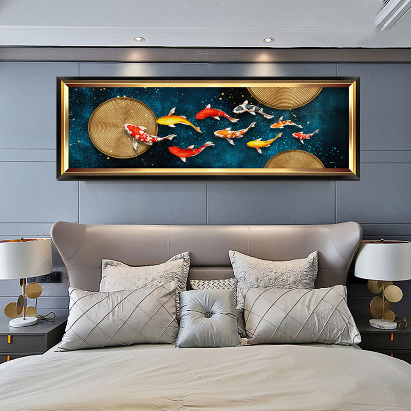 九鱼图满钻石画床头画客厅招财年年有余中式贴钻十字绣钻石绣卧室
