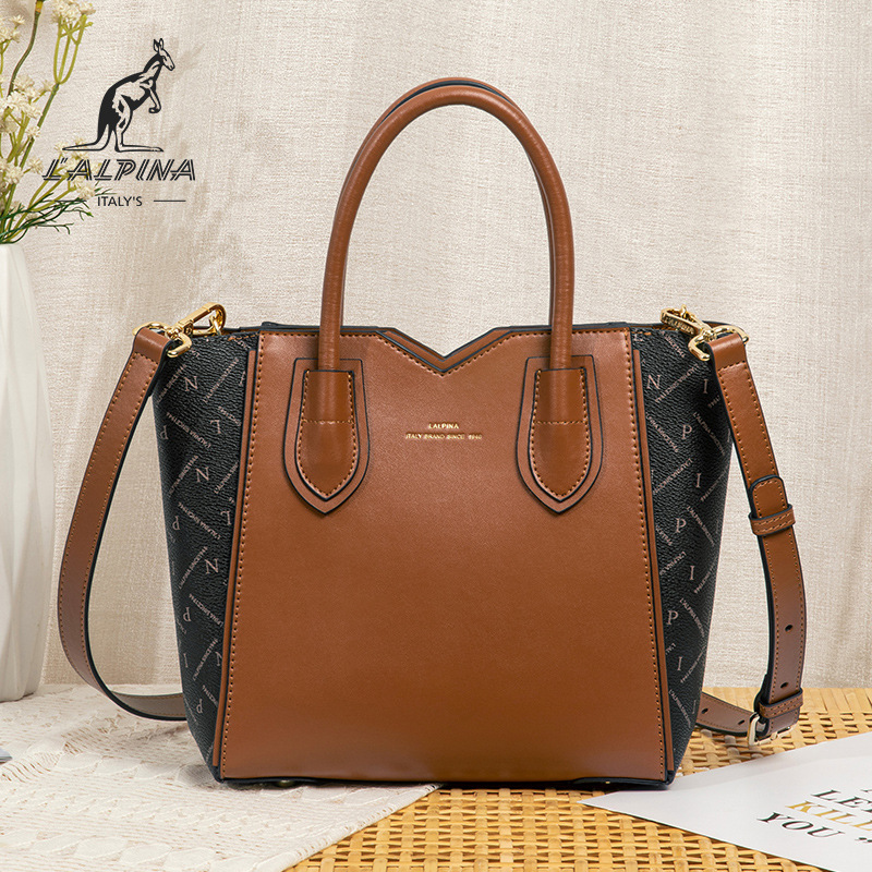 意大利袋鼠单肩女包大容量包包女托特包时尚休闲撞色手提大包