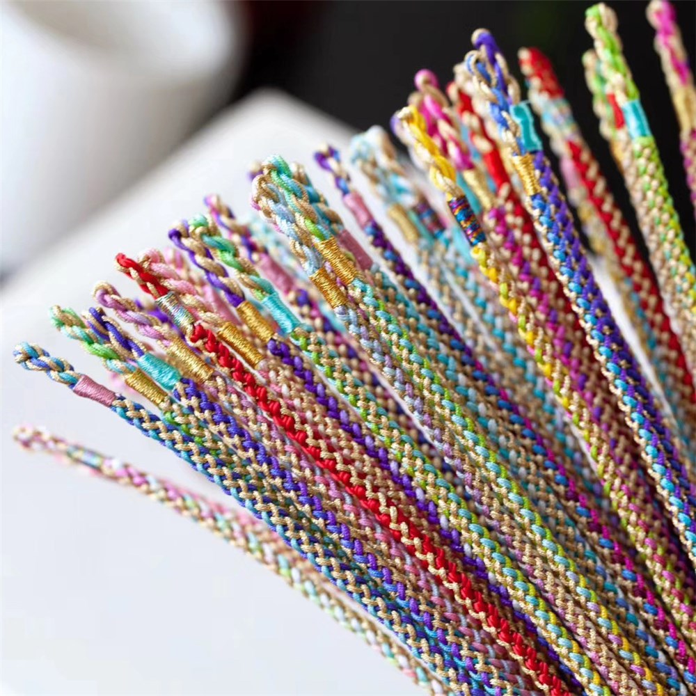 进口彩线手工编织锦鲤彩绳好幸运七彩绳手链圆八股编串珠绳批发