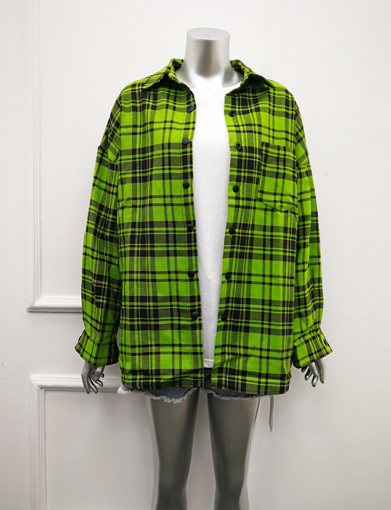【现货】吴宣仪同款绿色格子休闲衬衫宽松长袖外套上衣女秋冬