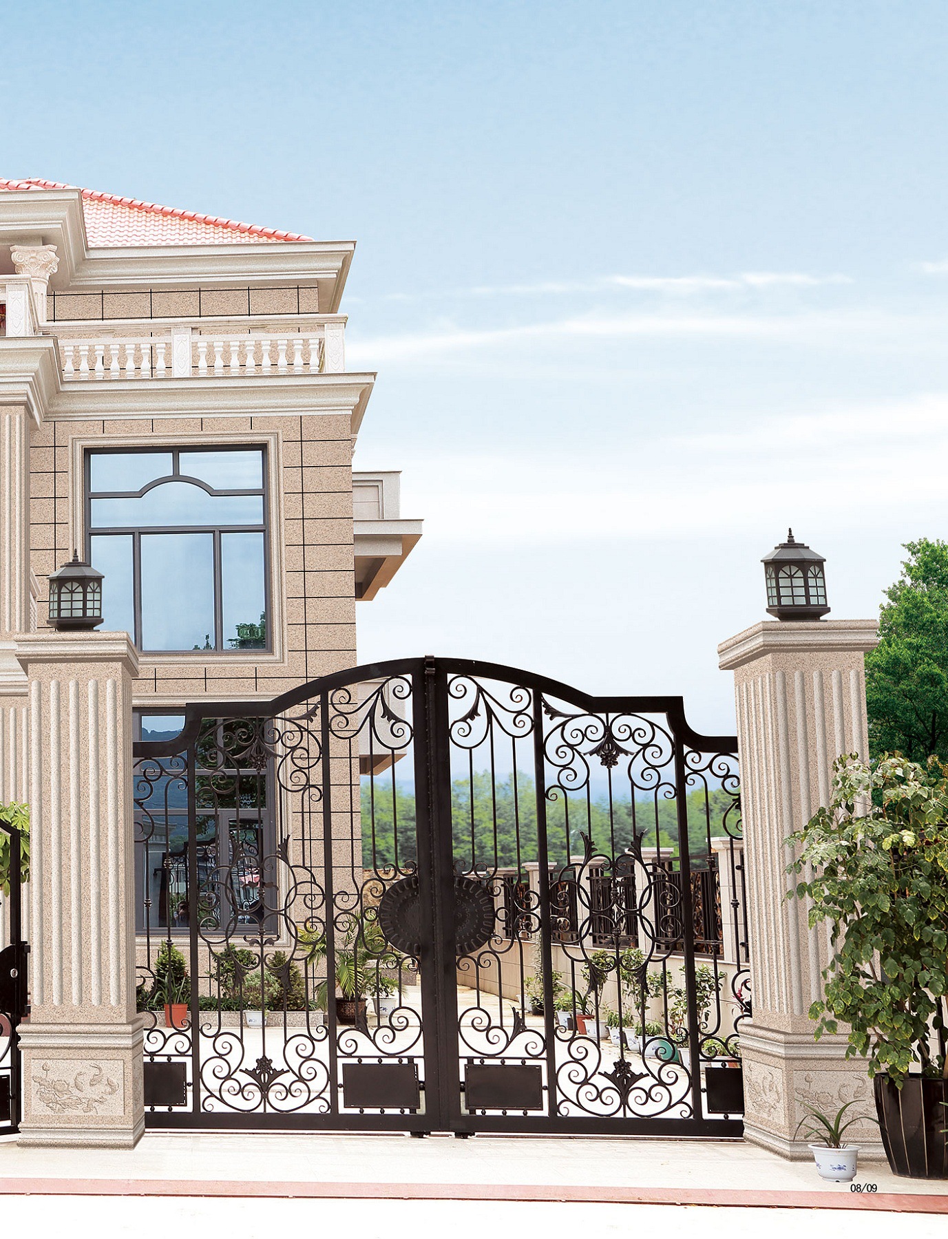 欧式别墅农村自建房麻面罗马柱别墅瓷砖仿大理石柱子拼花外墙瓷砖