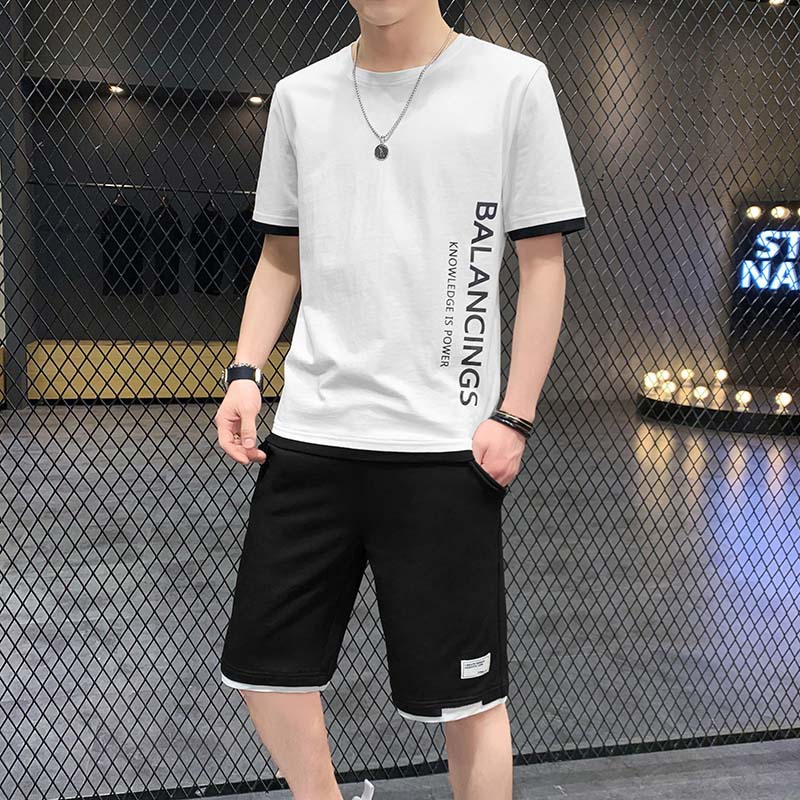 Short-Sleeved T-shirt Men's Suit Fashion Brand Trend Korean Style New Casual Sports Loose Summer Suit Loose T-shirt Men