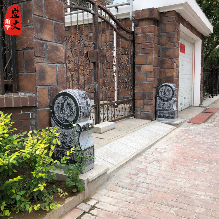 石雕门墩抱鼓石一对家用门口仿古青石石鼓大理石中式福鱼门墩摆件