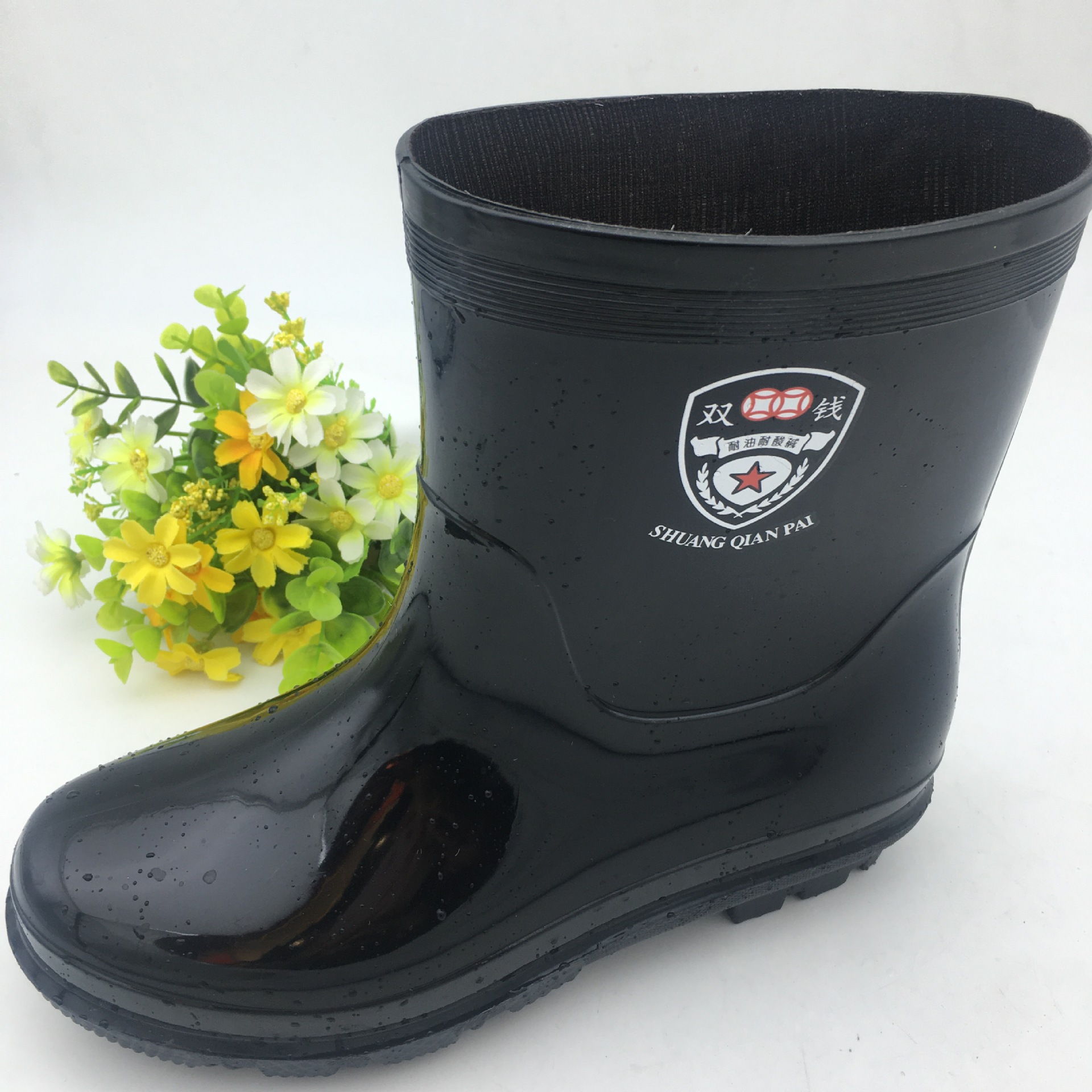 厂家直销上海双钱雨靴劳保雨靴男短筒防水鞋pvc耐油耐酸碱雨鞋