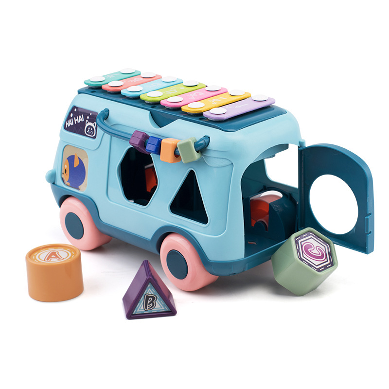 Children's Multi-Functional Drum Beating Toy Educational Bus Light Music Early Education Boy and Girl Baby 0-3 Years Old