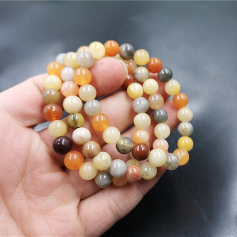 万玉批发新款女式金丝玉圆珠手链三彩色单圈金丝玉手串