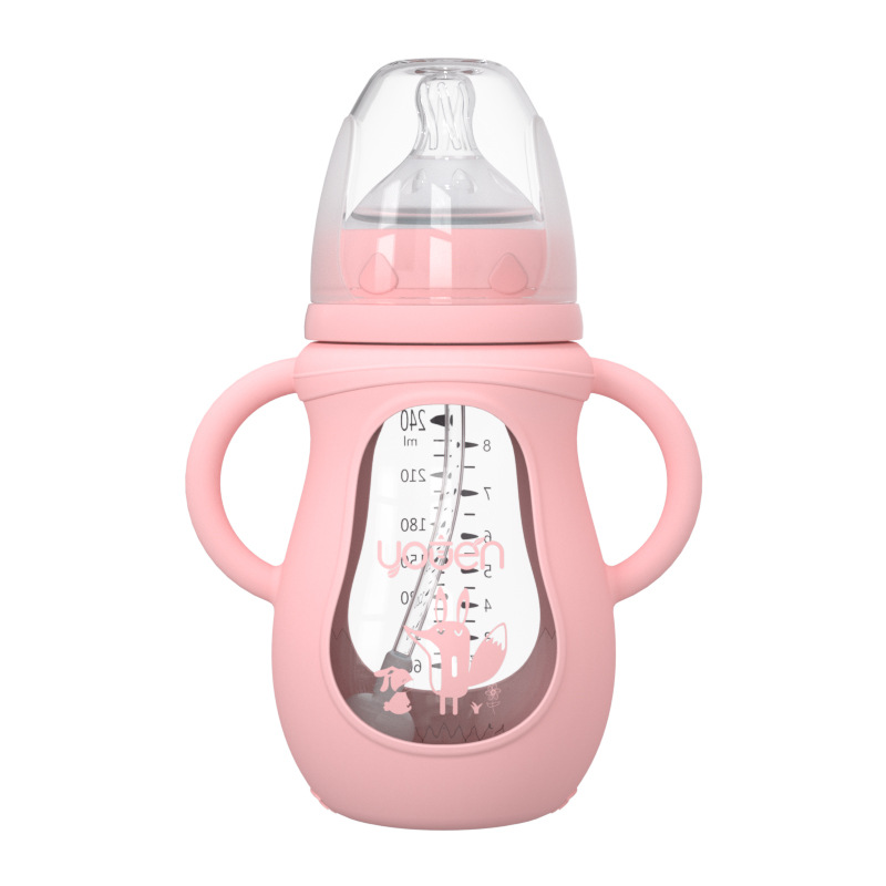 Baby Glass Bottle Newborn Wide Caliber Pacifier with Straw Silicone Phone Case Baby Feeding Weaning Instrument