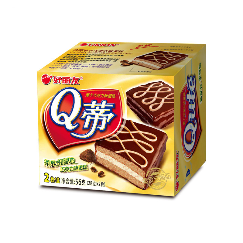 好丽友q蒂摩卡巧克力味2枚56g*12盒*4中盒整箱蛋糕甜点心生日回礼