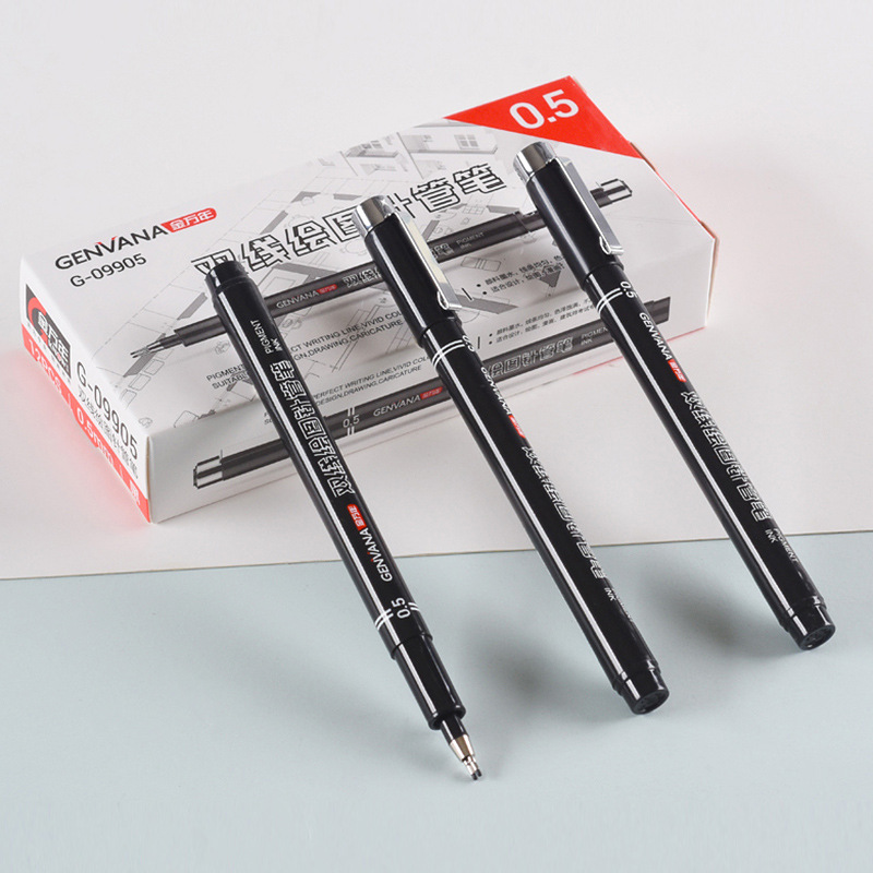 金万年双线笔绘图针管笔美术漫画草图勾线笔建筑师考试专用笔黑色