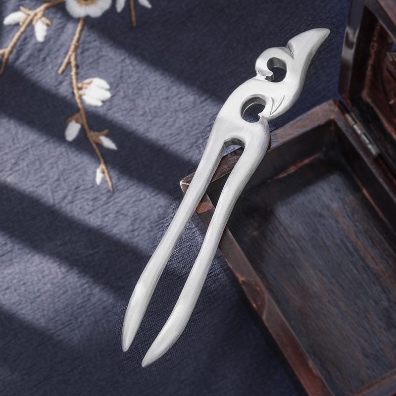 原创手工大理雪花银发簪双排加固款s999足银发饰一件代发厂家直销-阿