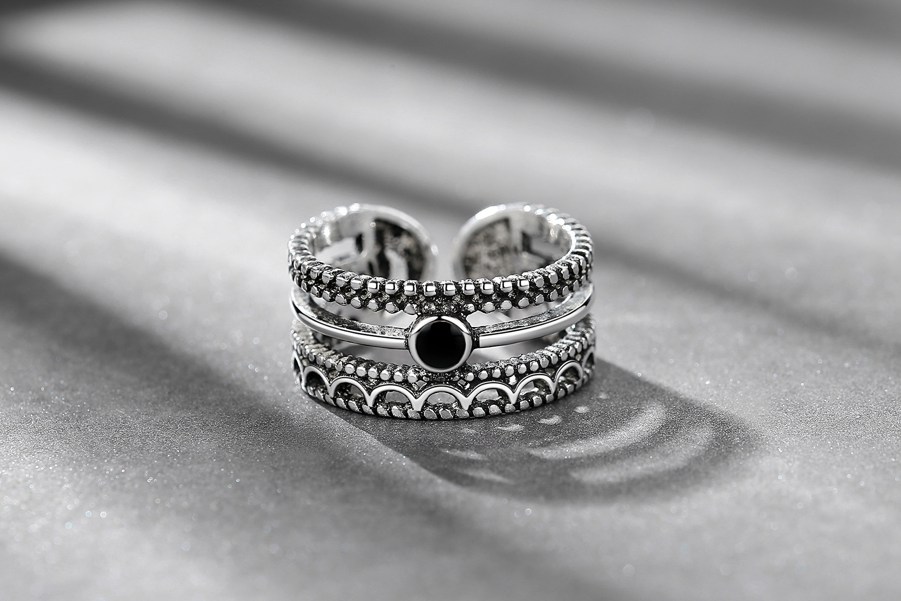 日韩新款做旧复古泰银戒指 水晶胶精致开口可调节指环女 戒指活口