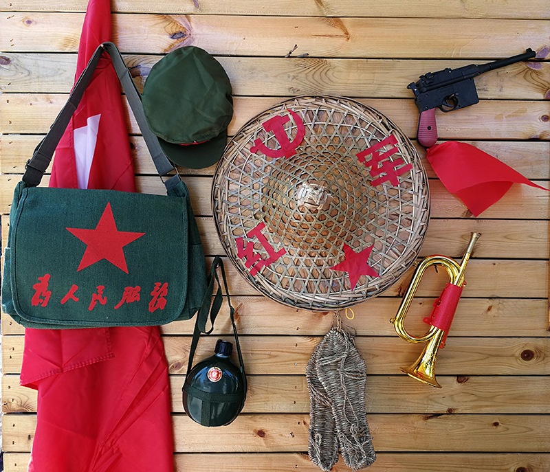 工农红军演出道具红军包红军斗笠帽子道具冲锋号红军水壶草鞋