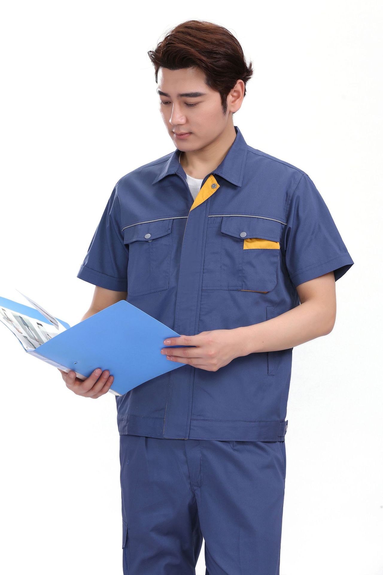 定制夏季纯棉工作服长袖 全棉短袖工装厂服 车间工人电工作服上衣