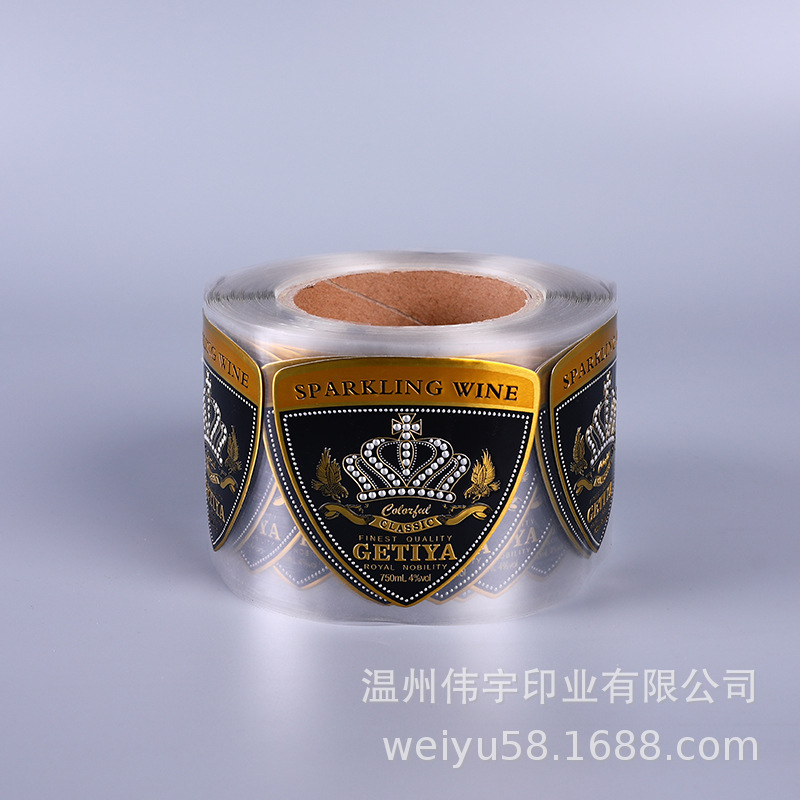 金属红酒标设计印刷金色凹凸logo铝箔立体不干胶标签