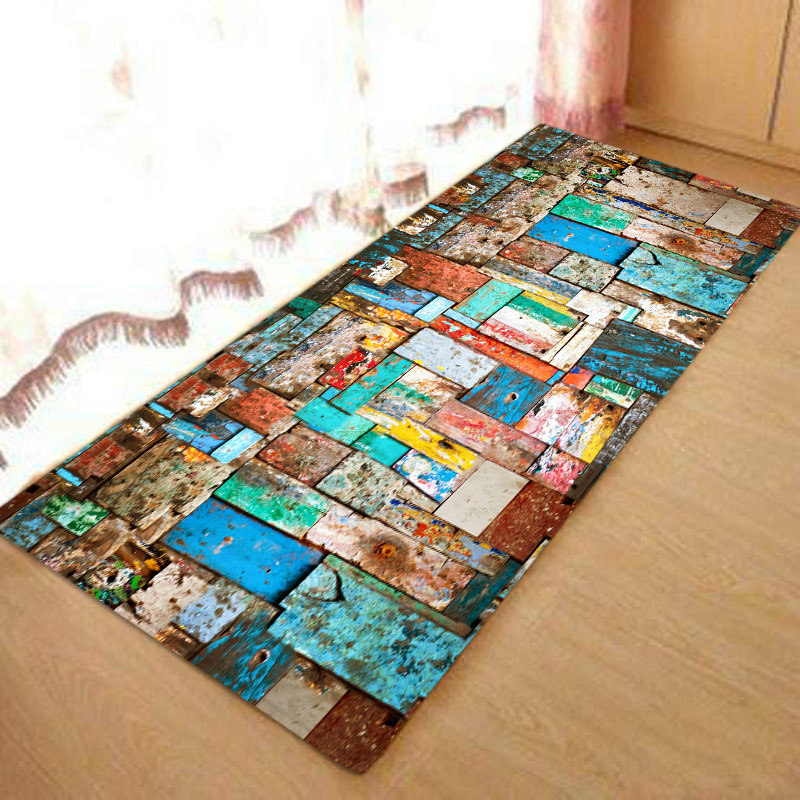 Colored Wooden Board Kitchen Pad Foreign Trade Flannel Floor Mat Absorbent Bathroom Non-Slip Mat Bedroom Doormat