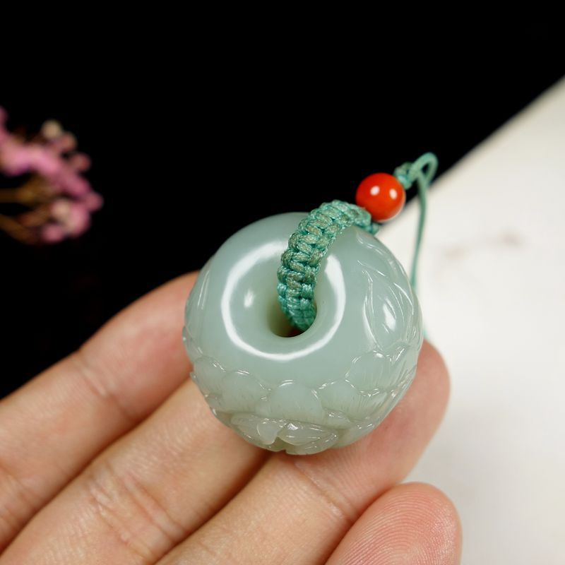 天然新疆和田玉且末蓝牡丹花面包圈 花开富贵 一手货源 配送证书
