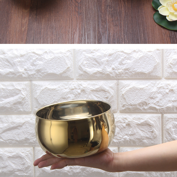 镀金碗不锈钢单层碗 金属圆形和尚碗化缘碗 无磁冷面碗厨房餐具碗