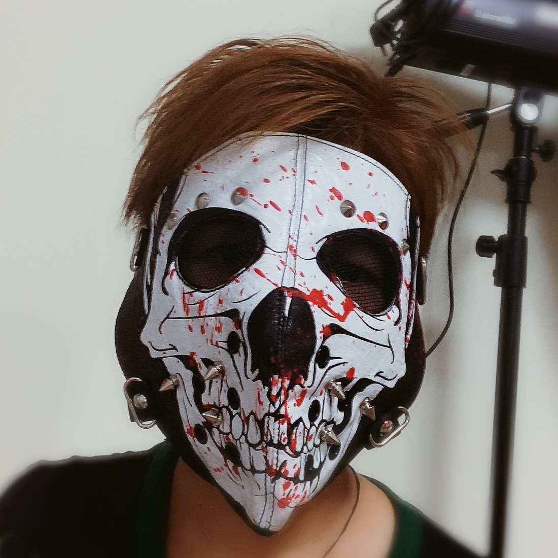 朋克cos游戏表演出皮质面具铆钉全脸面罩夜店蹦迪摇滚暗黑配饰潮