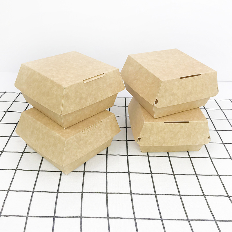 Disposable Kraft Paper Coated Hamburger Box Manufacturers Customized Snacks Fried Chicken Hamburger Take out Take Away Paper Box Customized