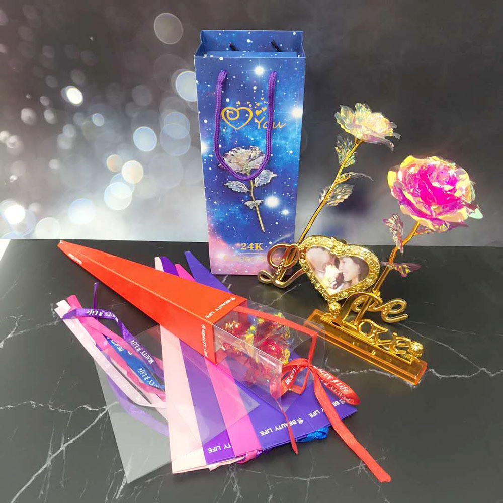 Colorful Gold Gold-Foil Roses Rose Gift Box Artificial Flower Mother's Day 520 Christmas Valentine's Day Activity Gift Birthday
