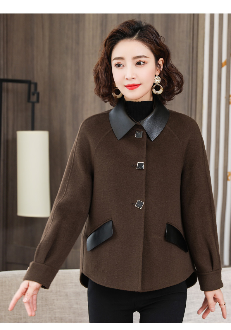 tc230089双面羊绒大衣短款新真皮领子显瘦纯色小个子羊毛呢外套