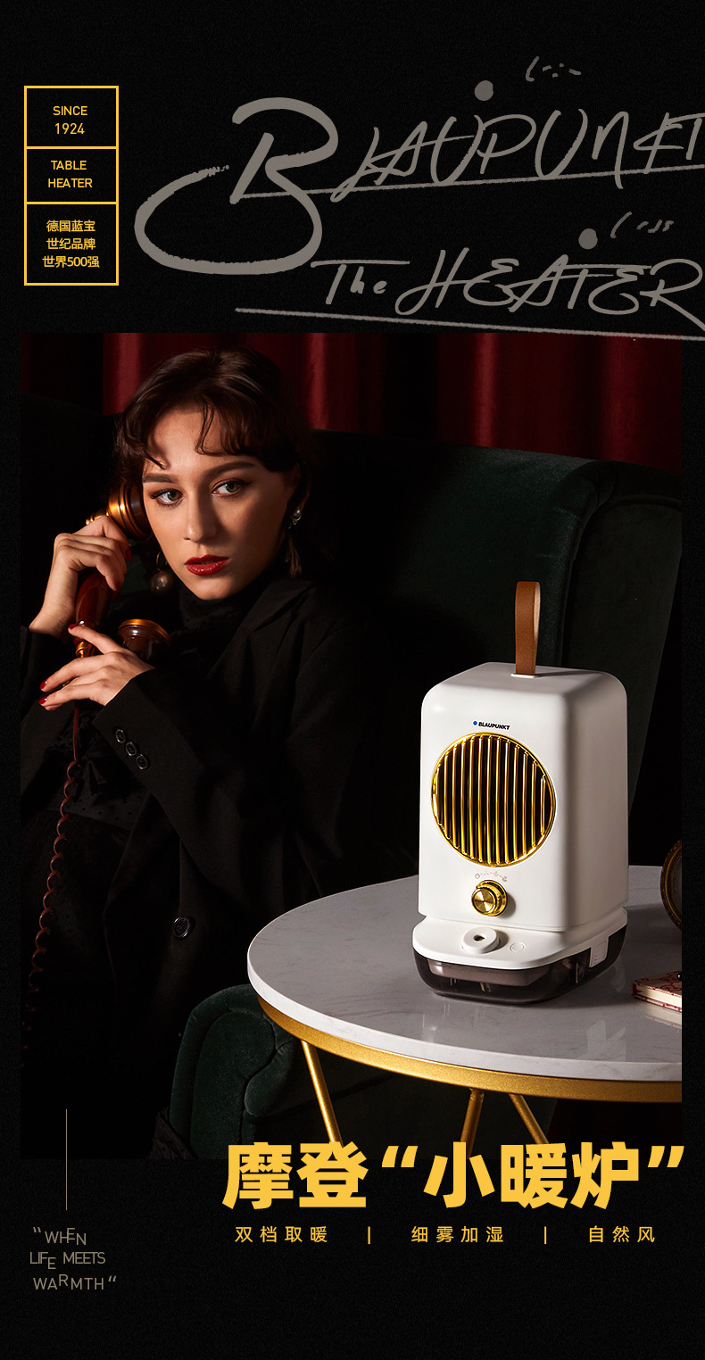 德国蓝宝桌面取暖器暖风机迷你小型办公室静音加湿节能宿舍电暖气