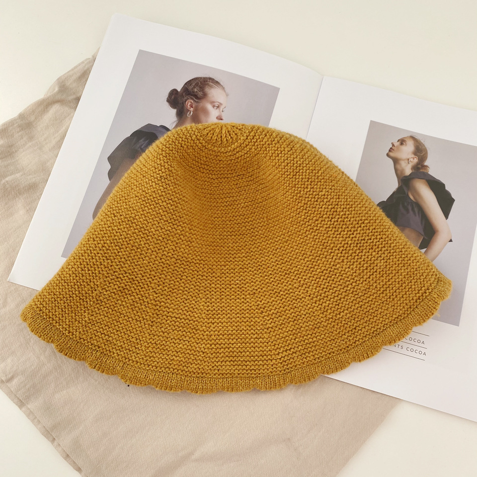 秋冬新款韩版ins博主同款百搭纯色手钩花边渔夫帽女圆顶休闲盆帽