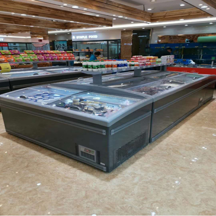 卧式组合岛柜island freezer超市柜带货架冷冻柜牛肉低温柜