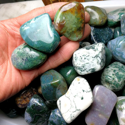 1公斤价天然水草玛瑙裸石批发 苔藓玛瑙裸石