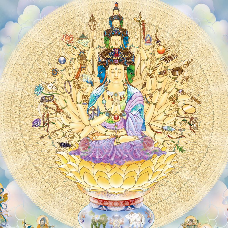 千手千眼观世音菩萨佛像画挂画 千手观音画像 佛堂供奉卷轴画装饰